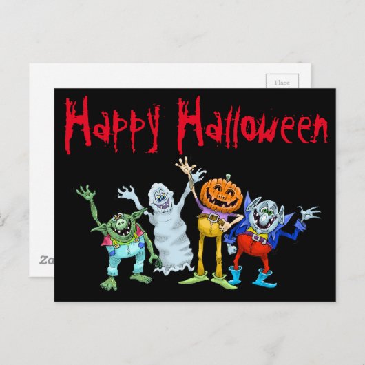 ハロウィーンの生き物が手を振って、はがき。 ポストカード (正面/裏面)