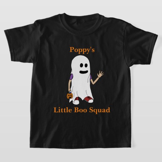 ハロウィーンの男の子のトリックまたはポピーの小さなブーを扱う Tシャツ (レイダウン)