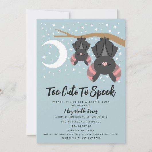 ハロウィーンの男の子の赤ちゃんシャワーをスプックするには可愛すぎる 招待状 (正面)