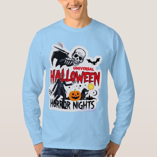 ハロウィーンの男の長袖Tシャツのトリックまたはトリートメント Tシャツ (正面)