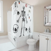 ハロウィーンの白いスケルトンシャワーカーテン シャワーカーテン (インサイチュ)