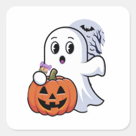 ハロウィーンの白い幽霊ステッカー:不気味新しいモード スクエアシール