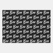 ハロウィーンの白い黒いブー文字パターン ラッピングペーパーシート (正面)