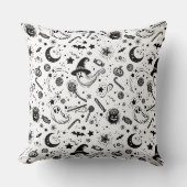 ハロウィーンの白黒ラインアート クッション (正面)