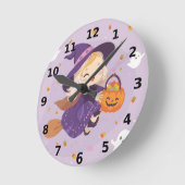 ハロウィーンの空飛ぶ小さな魔女の時計 ラウンド壁時計 (傾斜)
