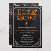ハロウィーンの結婚式食べの招待と飲み物と怖さ 招待状 (正面/裏面)
