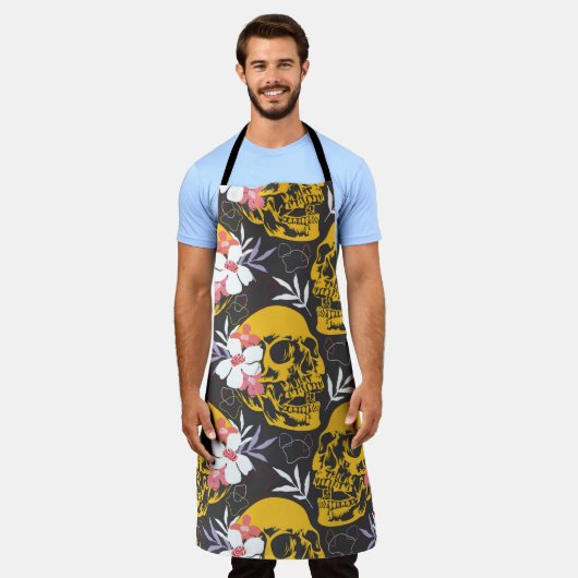 ハロウィーンの継ぎ目のないカラフルと怖い模様 エプロン (着用した状態)