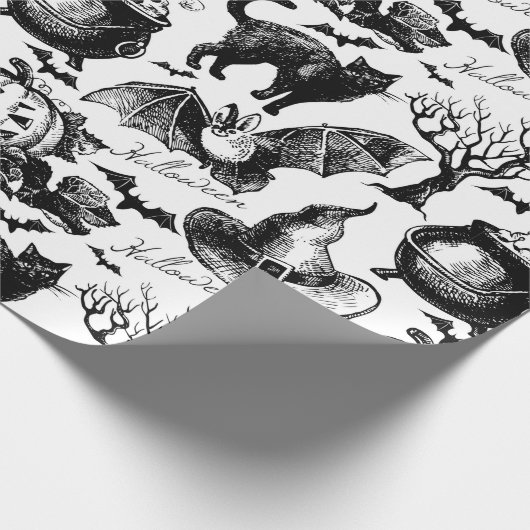 ハロウィーンの継ぎ目のないパターンをスケッチ ラッピングペーパー (角)