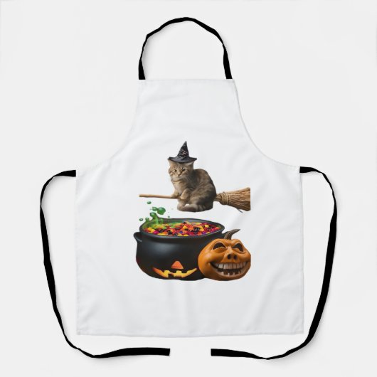 ハロウィーンの縁側の猫。クラシックTシャツ エプロン (正面)