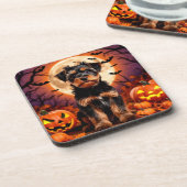 ハロウィーンの背景を持つ愛らしい子犬 コースター (左側)