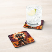 ハロウィーンの背景を持つ愛らしい子犬 コースター (右側)