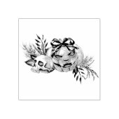 ハロウィーンの花とスカルとカボチャ ラバースタンプ (インプリント)