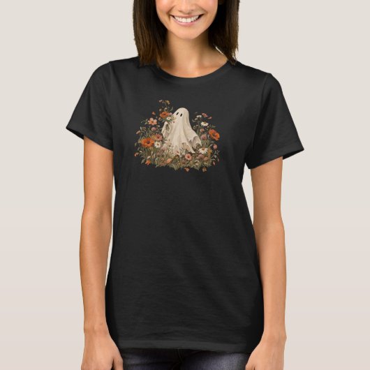 ハロウィーンの花と幽霊のTシャツ Tシャツ (正面)