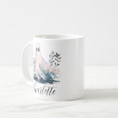 ハロウィーンの茂みに隠れる可愛いお化けの名前入り  コーヒーマグカップ (正面左)