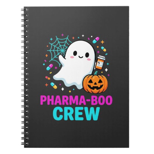 ハロウィーンの薬剤師Pharma-Booクルーの幽霊デザイン ノートブック (正面)
