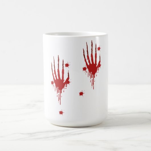 "ハロウィーンの血まみれの手マグカップ – 怖い血飛沫 コーヒーマグカップ (中央)