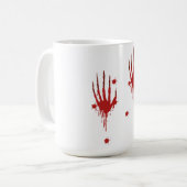 "ハロウィーンの血まみれの手マグカップ – 怖い血飛沫 コーヒーマグカップ (正面左)