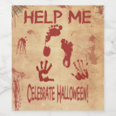 ハロウィーンの血まみれの足跡と手形 HELP ME ワインラベル (シングルラベル)