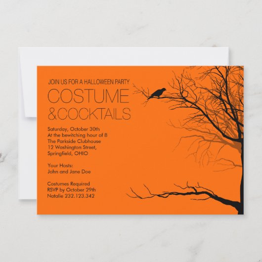 ハロウィーンの衣装とカクテル 招待状 (正面)