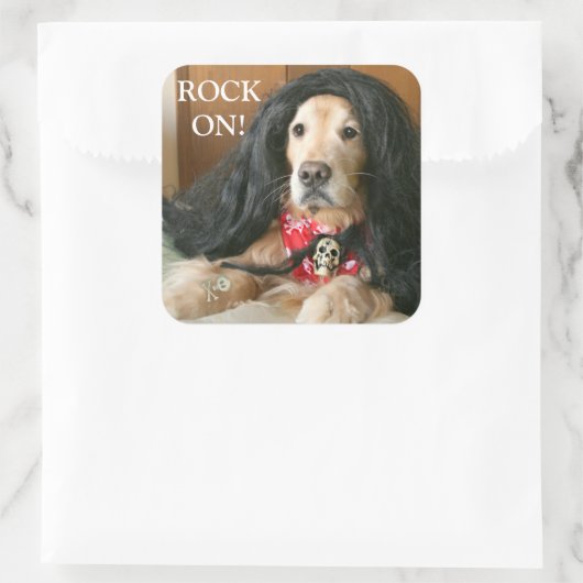 ハロウィーンの衣装にゴールデンレトリバー犬の岩 スクエアシール (バッグ)