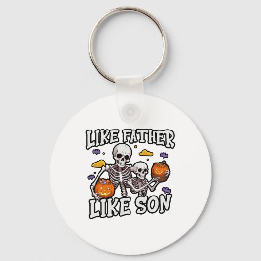 ハロウィーンの衣装にマッチするスケルトン父親の息子 キーホルダー (正面)