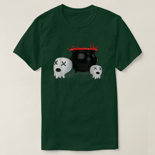 ハロウィーンの衣装の白い幽霊と血のボウル Tシャツ (デザイン正面)