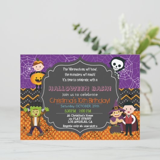 ハロウィーンの衣装の誕生日パーティーの招待状 招待状 (スタンド正面)