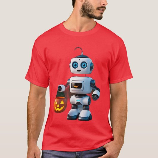 ハロウィーンの衣装をまとった愛らしいロボット Tシャツ (正面)