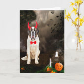 ハロウィーンの衣装を着たサンバーナード犬 カード (黄色い花)