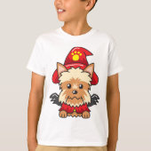 ハロウィーンの衣装を着たヨロシャーのテリア犬 Tシャツ (正面)