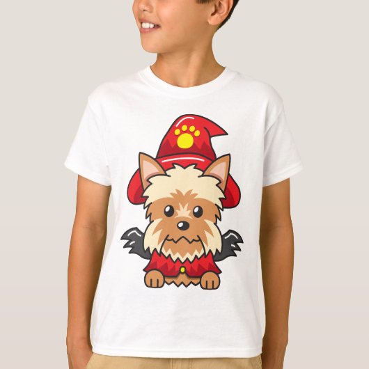 ハロウィーンの衣装を着たヨロシャーのテリア犬 Tシャツ (正面)