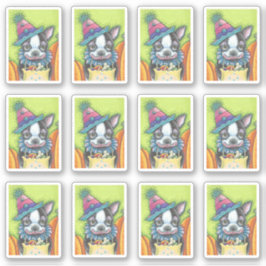 ハロウィーンの衣装を着た可愛いボストンテリアピエロ シール