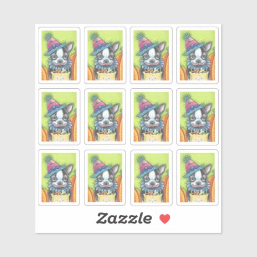 ハロウィーンの衣装を着た可愛いボストンテリアピエロ シール (シート)