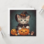 ハロウィーンの衣装を着た子猫とジャック・オ・ランタン カード (正面/裏面インサイチュ)