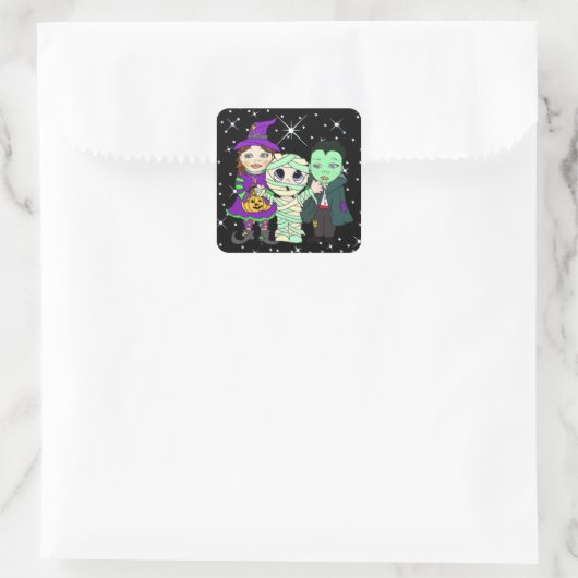 ハロウィーンの衣装を着た3人の子供 スクエアシール (バッグ)