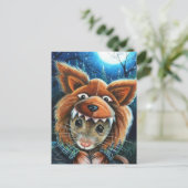 ハロウィーンの衣装オオカミ人マウスの水彩画 ポストカード (スタンド正面)