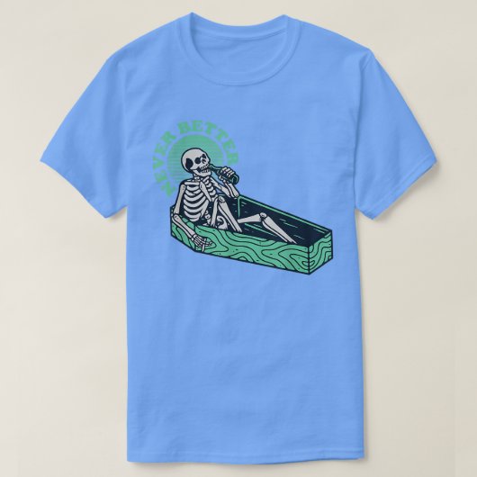 ハロウィーンの衣装スケルトンがホラーを飲男性へむ Tシャツ (デザイン正面)