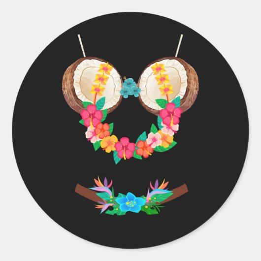 ハロウィーンの衣装トロピカルココナッツブラフラワーレイ ラウンドシール (正面)