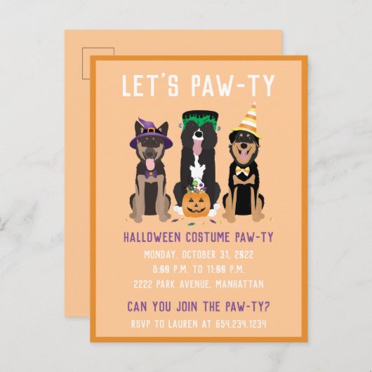 ハロウィーンの衣装パワティ犬 インビテーションポストカード (正面/裏面)