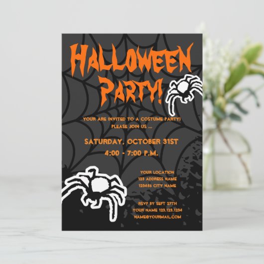 ハロウィーンの衣装パーティの招待状でクモの巣を持つ 招待状 (スタンド正面)