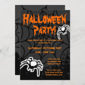ハロウィーンの衣装パーティの招待状でクモの巣を持つ 招待状 (正面/裏面)