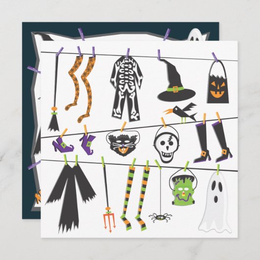 ハロウィーンの衣装パーティの招待状 招待状 (正面/裏面)