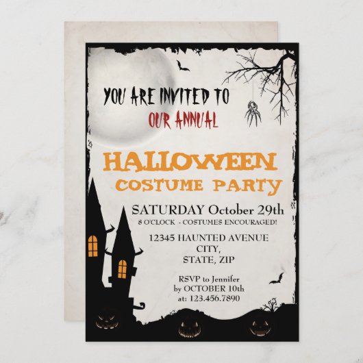 ハロウィーンの衣装パーティの招待状 招待状 (正面/裏面)