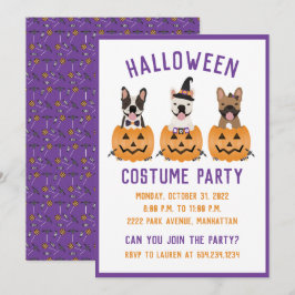 ハロウィーンの衣装パーティーフランスのブルドッグズカボチャ 招待状