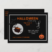 ハロウィーンの衣装パーティーブラックとオレンジ インビテーションポストカード (正面/裏面)
