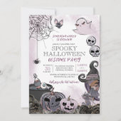 ハロウィーンの衣装パーティー不気味かわいい魔女パープル 招待状 (正面)