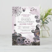 ハロウィーンの衣装パーティー不気味かわいい魔女パープル 招待状 (スタンド正面)