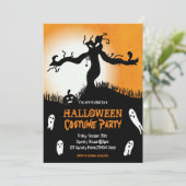 ハロウィーンの衣装パーティー不気味な木の幽霊カボチャ 招待状 (スタンド正面)