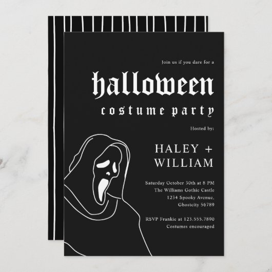 ハロウィーンの衣装パーティー不気味死神をテーマにしたテーマ 招待状 (正面/裏面)