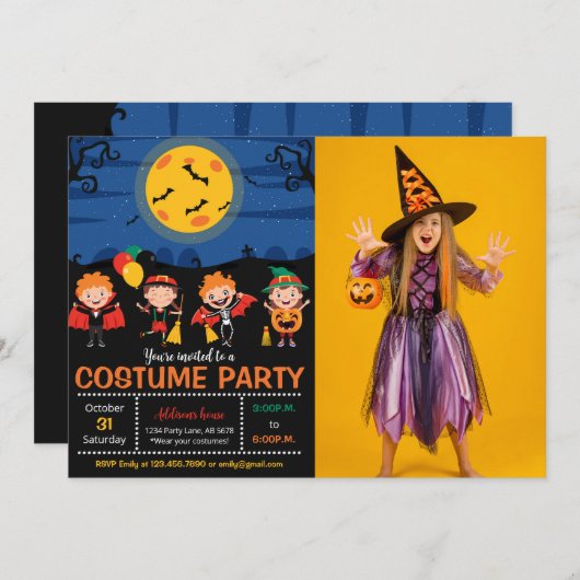 ハロウィーンの衣装パーティー写真 招待状 (正面/裏面)